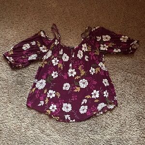 torrid Plum Floral Cold-Shoulder Blouse